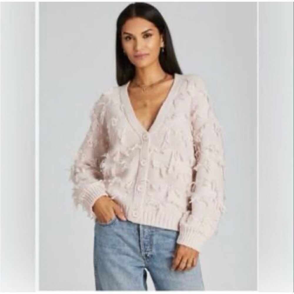 🌸 Revolve 525 America Cream Fringe Button Front Cardigan Sweater Size Medium